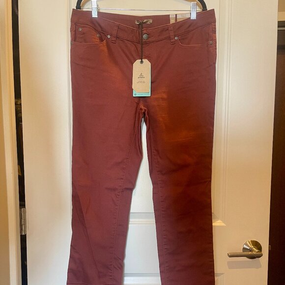 PrAna Kayla Mid Rise Red Straight Leg Jeans, NWT, Size 14 Tall - Picture 1 of 6